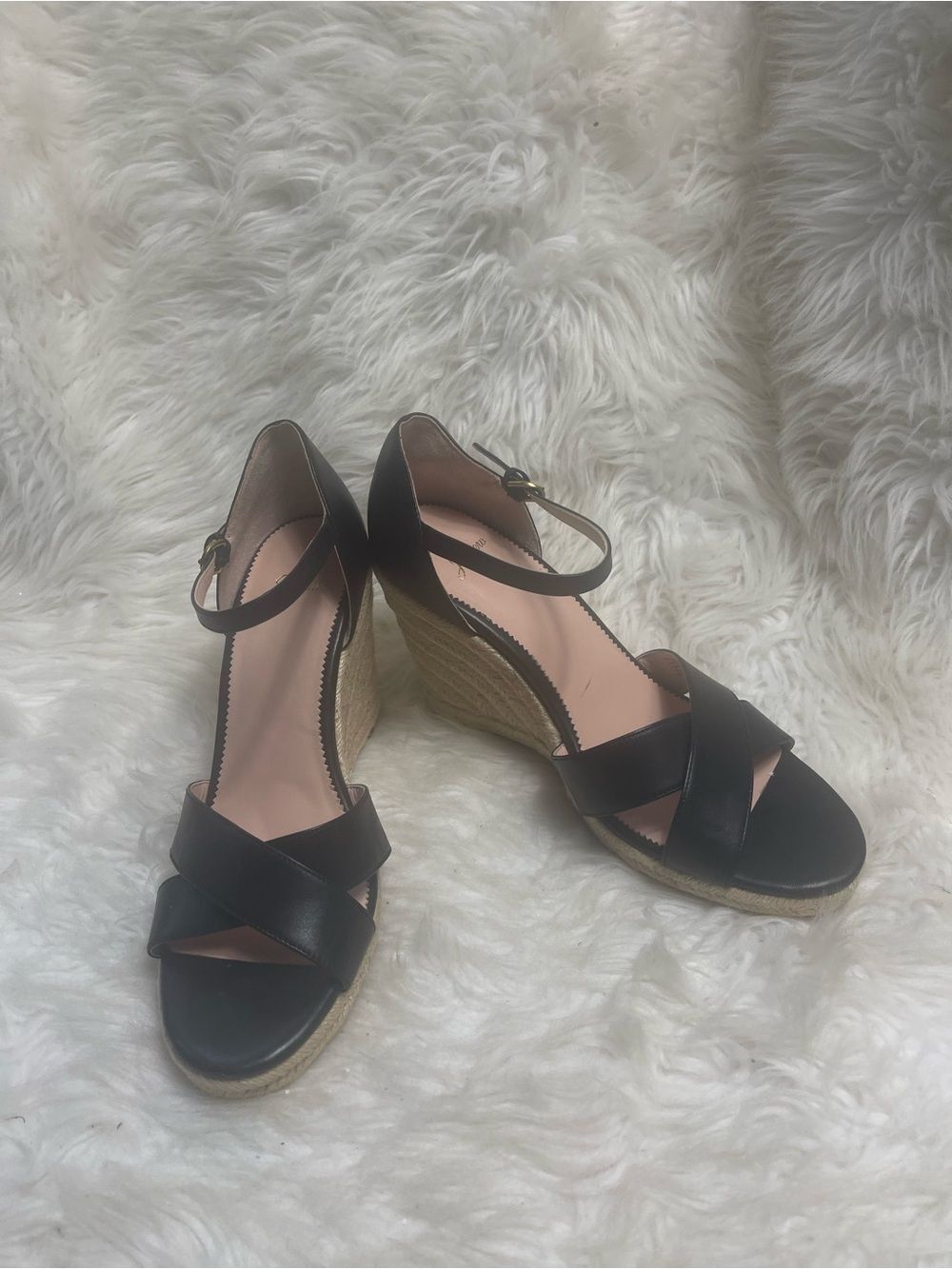 J Crew leather Black Wedge Espadrille Sandals with Ankle StrapSZ 11